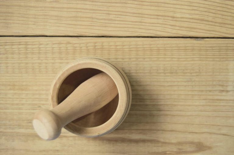 Wooden molcajete on counter